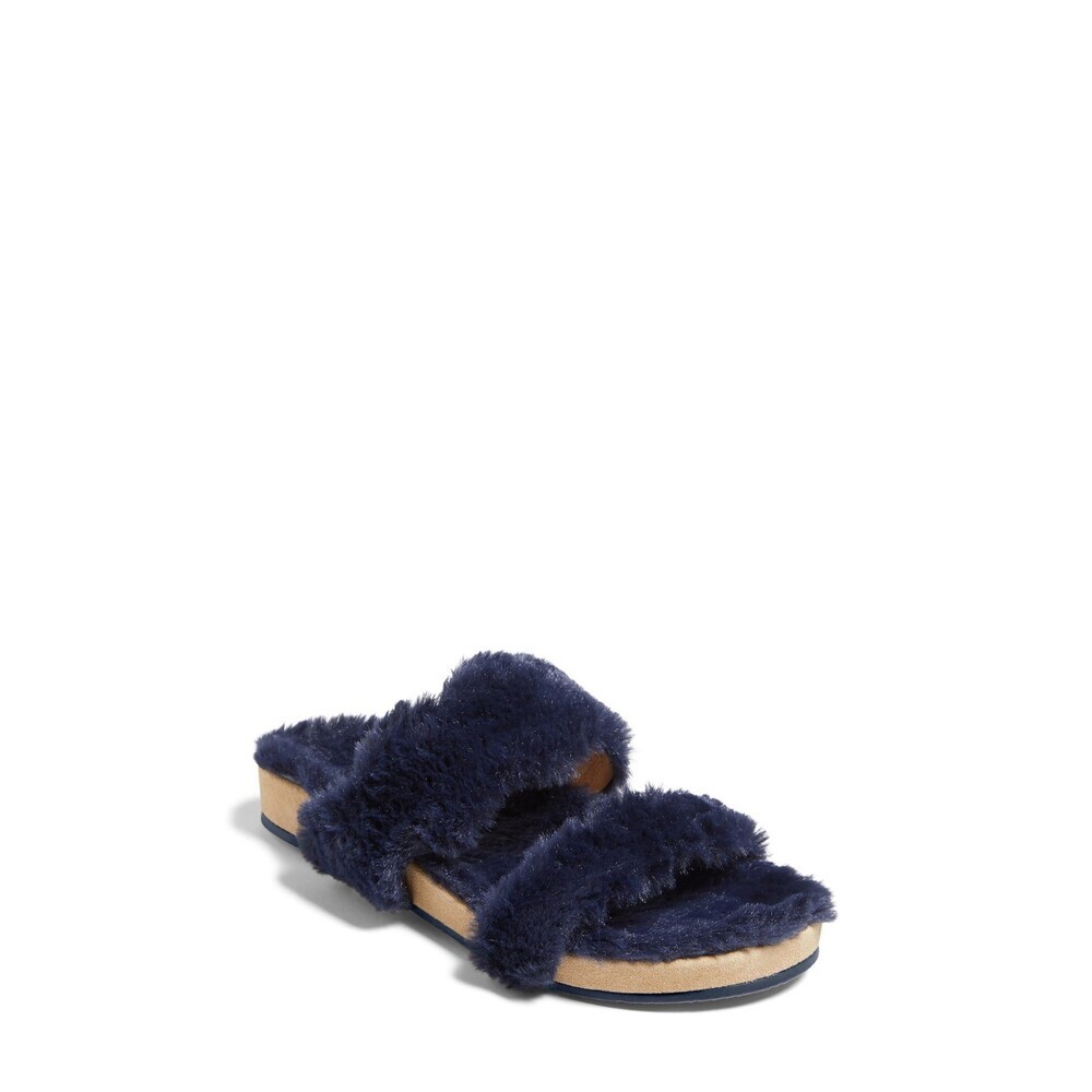 Jack Rogers Lauren Slippers Women's US 10 Blue Faux Fur Round Toe Slide JOBB1456